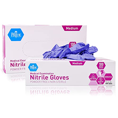 MedPride Powder-Free Nitrile Exam Gloves, Iris Blue, Medium, Box/100