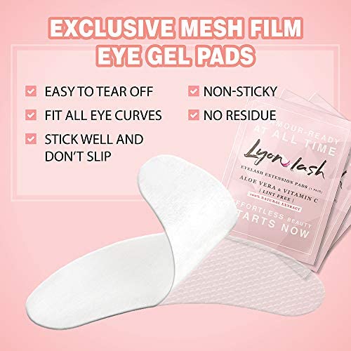 100 Pairs Eyelash Extension Under Eye Gel Pads by Lyon Lash - Lint Free with Aloe Vera Hydrogel Eye Patches, Premium Eyelash Extension Supplies & Beauty Tools, Fit Most Eye Shape, Stick Well