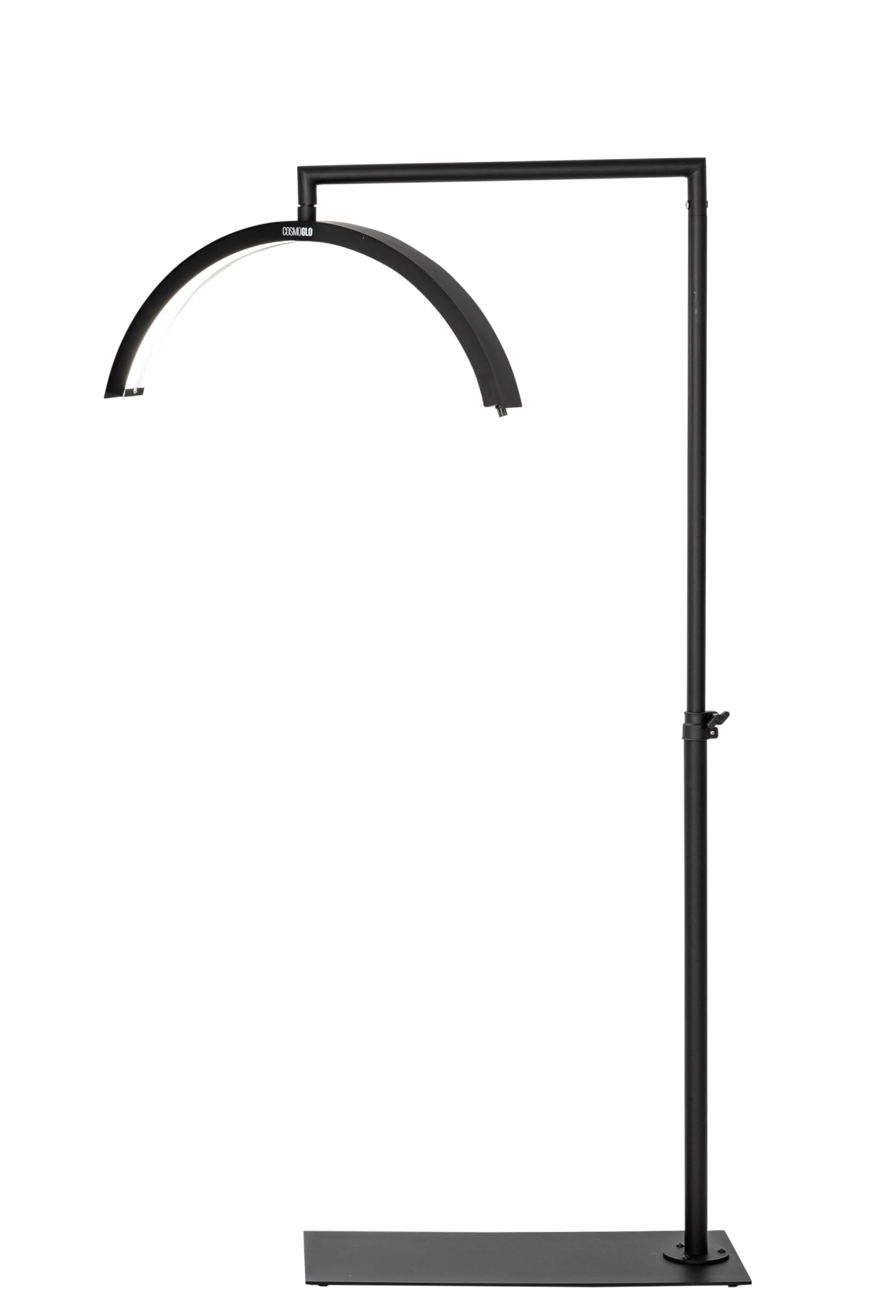 CosmoGlo Original Light + Phone Clip (Black) for Eyelash Extensions, Skincare, Nails, Lashes, Eyebrows, Filming, Content Creation, LED Floor Light, 360 Rotation Curved Halo, Half Moon Lamp