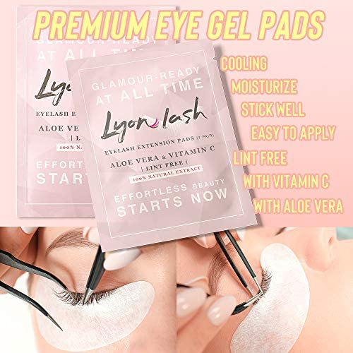 100 Pairs Eyelash Extension Under Eye Gel Pads by Lyon Lash - Lint Free with Aloe Vera Hydrogel Eye Patches, Premium Eyelash Extension Supplies & Beauty Tools, Fit Most Eye Shape, Stick Well