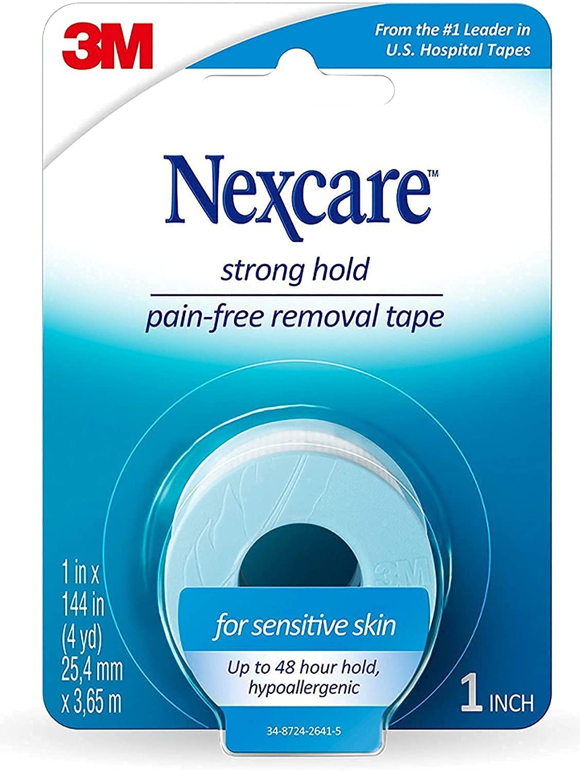 Nexcare Sensitive Skin Tape, 1 in x 4 yds, 2 Count (Pack of 1)