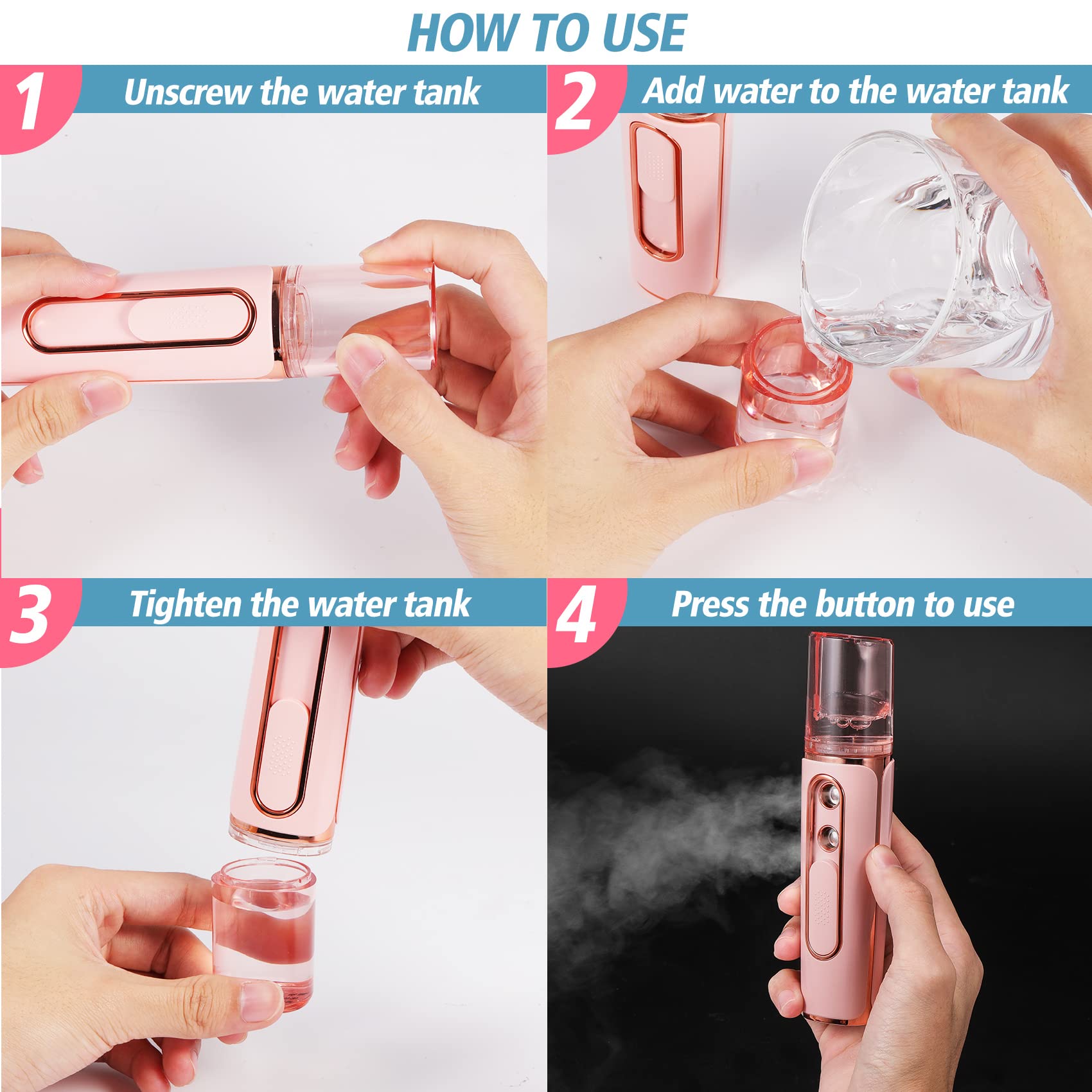 Nano Facial Mister, Double Hole Portable Cool Mist Moisturizing Face Eye Lash Mister, Facial Sprayer for Skin Care, Makeup, Eyelash Extensions [White]